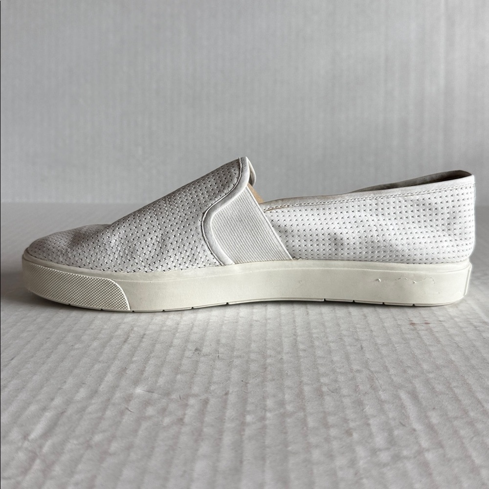 Vince Blair Perforated Leather Slip On Sneakers In White - Picture 6 of 13